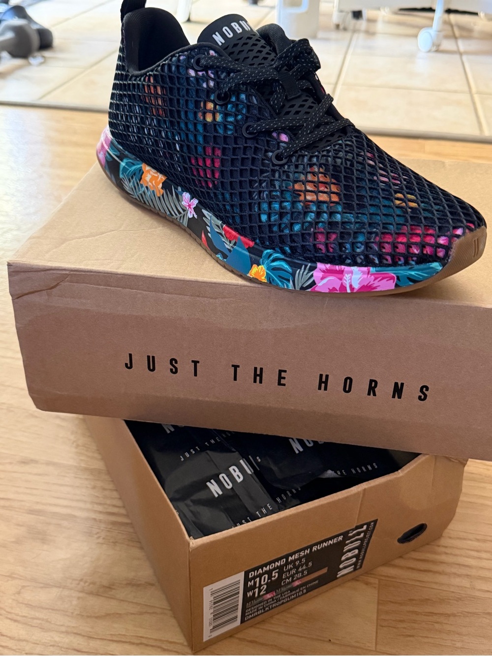 NOBULL Black Diamond Mesh Runner with Multicolor Floral Accents